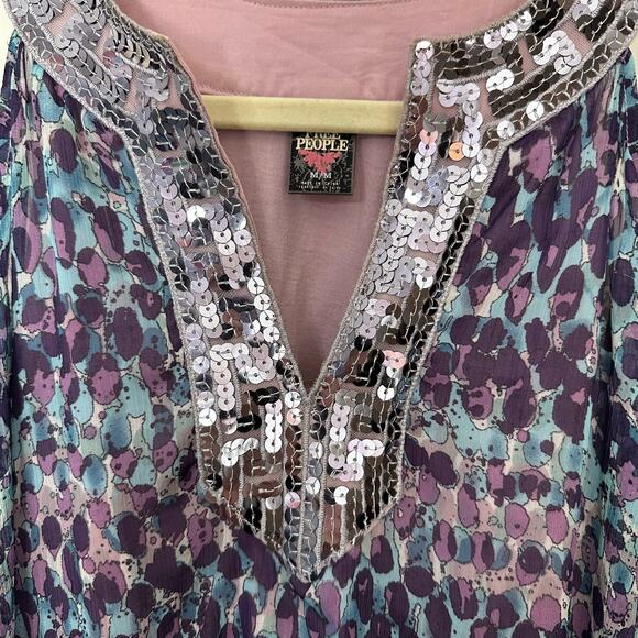 Free People Boho Halter Scarf Dress Grecian Sequins Neckline Flowy Lined Medium - Picture 6 of 10